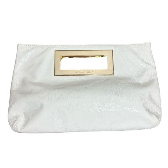 Michael Kors white crinkle patent leather cutout handle clutch bag - Picture 1 of 11